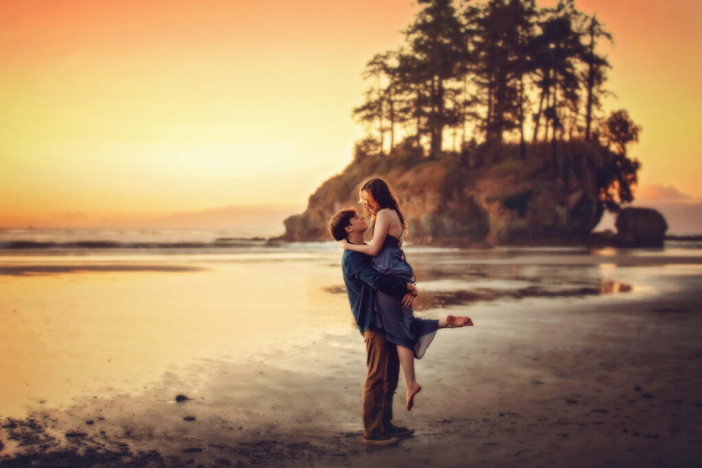 romantic couple portrait in Port Angeles, Washington